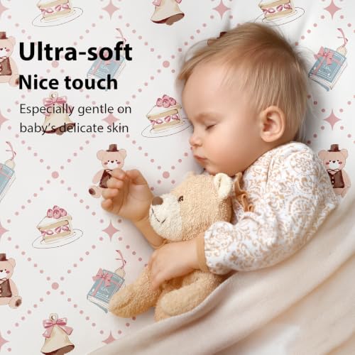 Image of Baby Crib Sheets Girl, 3 Pack Toddler Bed Sheets Fitted for 52 inchx28 inch Standard Crib and Toddler Mattresses, Super Soft Microfiber Pink Bear