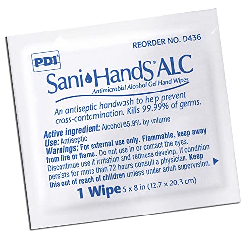 Sani-Hands Hand Sanitizer Wipes, Ethyl Alcohol Wipes Individually Wrapped with Aloe and Vitamin E, Hand Sanitizer Travel, Home, Outdoor Use, 5 in x 8 in, Box of 100 Wipes