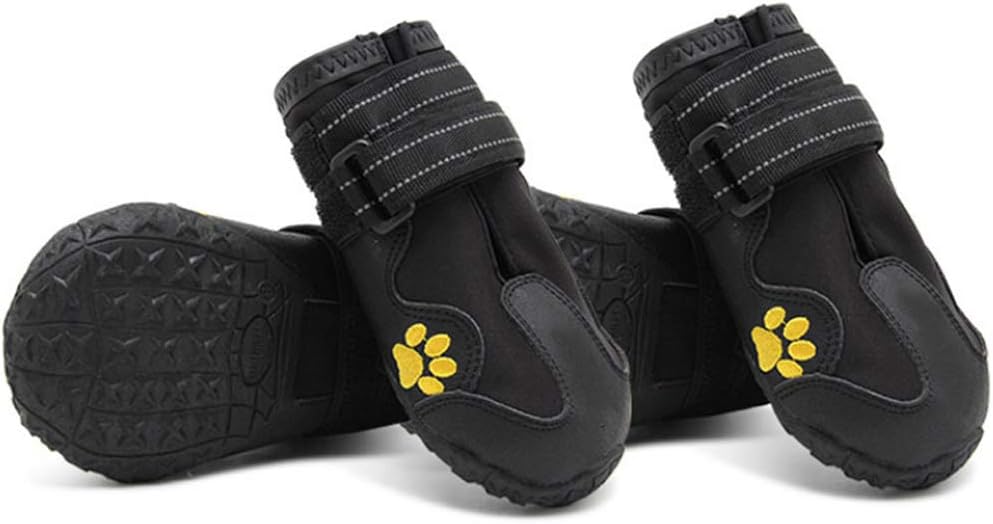 Dog Shoes,Waterproof Dog Boots,Nonslip Paw Protector,Dog Rain Boots Snow Boots with Two Reflective Fastening Straps for Outdoor Activities for Medium to Large Dog,Black,3