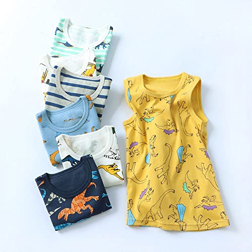 Little Boys Cartoon Dinosaur Sleeveless T-Shirts 3 Pack Tank Tops Set 2-8Years4