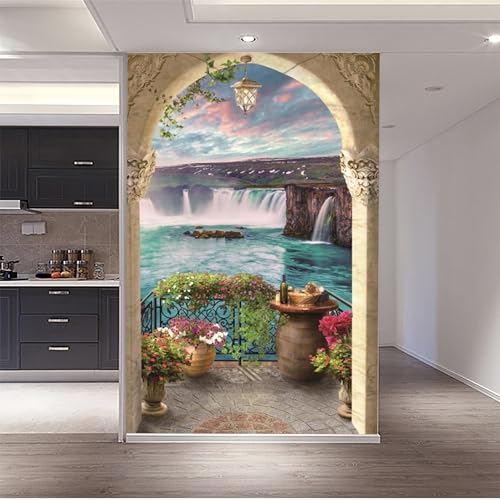 3D Arched Doorway Waterfall Flowers - Custom Size Wall Murals Self-Adhesive Removable Large Photo Wallpaper for Living Room, Bedroom, Bathroom, Office, Dining Room, Children's Room - Image 7