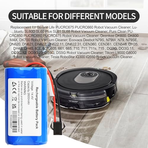 Image of Replacement Battery Compatible with Ionvac SmartClean 2000 Robovac 7687 7688, Ionvac SmartClean V4 7997, Coredy R750-1600Pa, Deenkee DK700 Robot Vacuum Cleaner CMICR18650F8M7-4S1P H18650CH-4S1P 14.4V