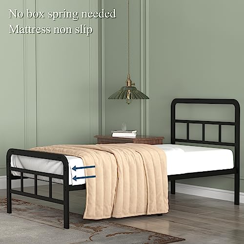 Image of Richwanone 14 inch Twin XL Bed Frame with Headboard and Footboard, Heavy Duty Metal Platform with Steel Slat Support, No Box Spring Needed, Easy Assembly, Black