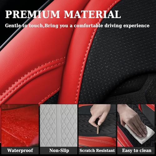 Image of Coverado Car Seat Covers Full Set, Leather Seat Covers, Automotive Seat Covers for Cars, Car Seat Covers Front Seats Back, Car Seat Protector Car Seat Cushion Universal Fit Most Cars Trucks, Black&Red