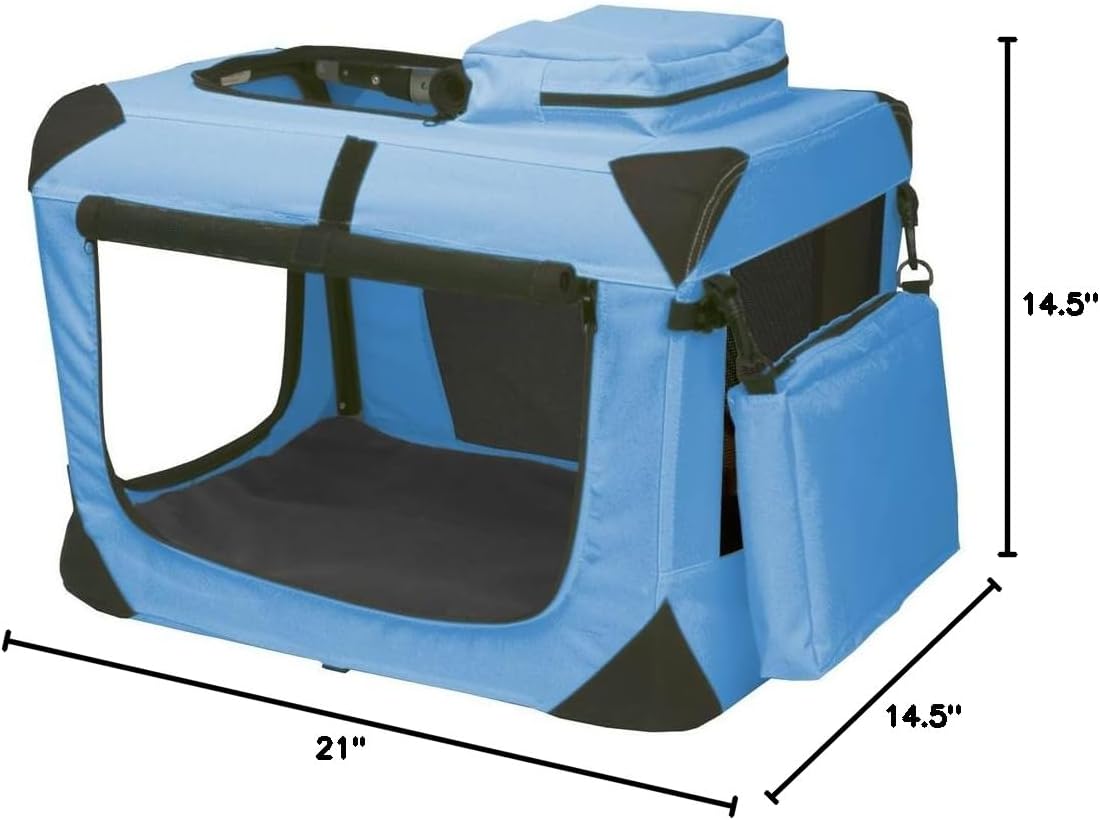 Pet Gear 3 Door Portable Soft Crate, Folds Compact for Travel in Seconds No Tools Required, Comes with Comfort Pad + Storage Bag, Ocean Blue, Extra Small