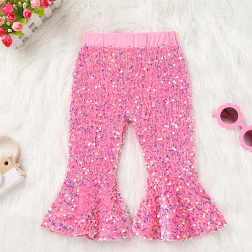 Toddler Baby Girls Fall Winter Xmas Pants Velvet Sparkly Sequins Bell Bottom Flare Pants2
