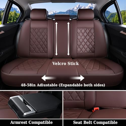 Image of Coverado Car Seat Covers Full Set, Luxury Faux Leather Waterproof Seat Cover, Front and Back Car Seat Protector, Universal 5 Seat Leather Seat Cushion, Carseat Cover Fit Most Cars, Coffee