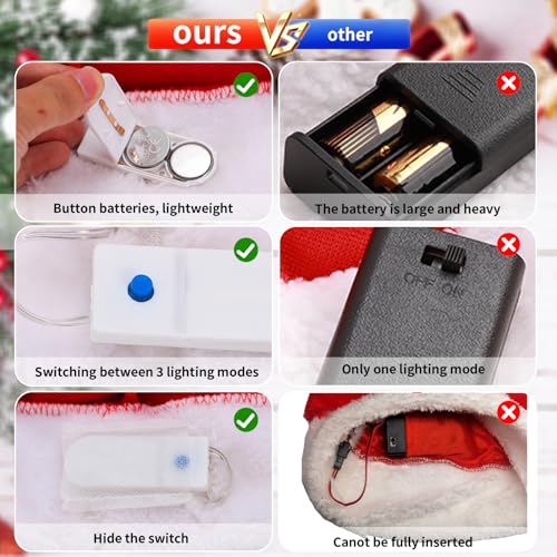 Tibroni Chapéu de Papai Noel que ilumina chapéus de Natal de pelúcia de LED adequados para crianças,