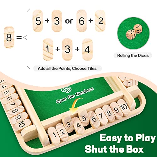 Japace Shut The Box Spiel, Brettspiel aus Holz, 4 Spieler Würfelspiel Mathematik Lernspielzeug Kinder Brettspiel Familie ab 3 4 5 6 + Jahre, Reisespiele Erwachsene Traditionelle Kneipenspiele – Bild 5