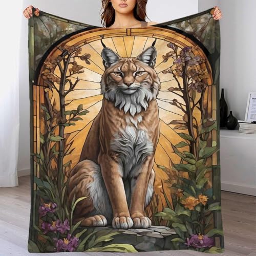 Lynx - Manta de felpa de lujo con vidrieras de colores, manta de yoga al aire libre para mujer, para novia, pareja, romántica, 40 x 50 pulgadas (100 x 130 cm)