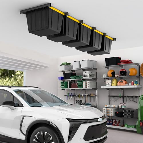 EVERHANGER-Ceiling-Storage-Rack-Heavy-Duty-Overhead-Garage-Storage-Rack-Adjustable-Ceiling-Bin-Storage-System-5-Sets-for-4-Bins-26-Inch
