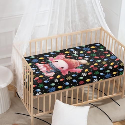 Image of Christmas Crib Sheet for Baby Boys Girls Soft Comfy Crib Mattress Cover 28 inchx52 inch Standard Crib Bedding Sets Toddler Mattress Covers, Axolotl Newborn Infant Crib Sheets