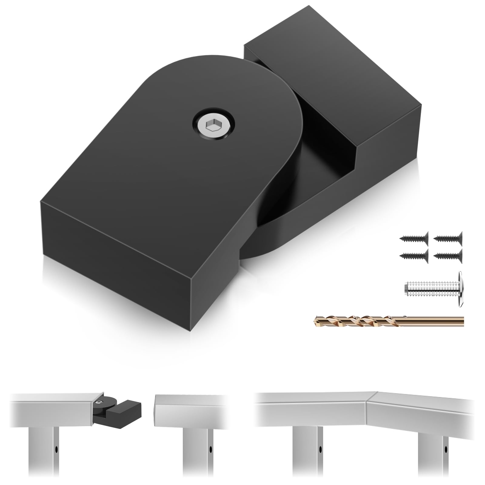 1 Pack Black Level Pivot Connector for Stainless Steel Flat Handrail, 180° Adjustable Cable Railing Fitting for Top Hand Rail, High Strength POM Connecting Block for Horizontal Handrail System