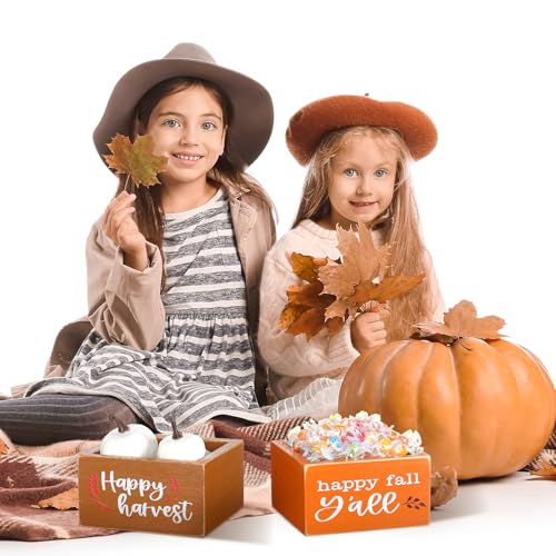 Colingmill JYI-COLINGMILL-0671 2 Pcs Fall Candy Dish Mini Wooden Autumn Candy Bowl Thanksgiving Harvest Orange Candle Holder Farmhouse Sugar Bowls Party Supplies thumb #3