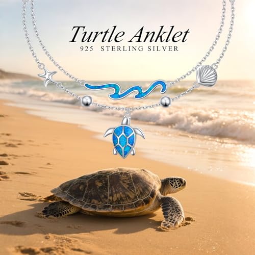 Image of Ladytree S925 Sterling Silver Boho Beach Double Layer Anklets Bracelet for Women Adjustable 9 to 11 inches