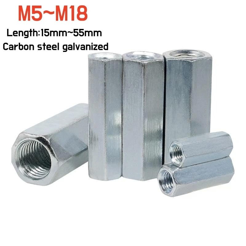 Round Connector Nuts, Hex Rod Coupling Nuts Threaded Rod Connectors Zinc Coupler Joint Sleeve Extension Nuts(M8x12x20mm 5pcs)