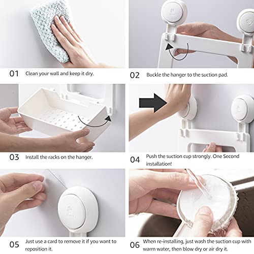 Shower Caddy Double Layer Suction Cup Shower Shelf One Second Installation Wall Mounted Shower Organizer Removable & Reusable Shower Basket Waterproof & Oil-Proof Draining Bathroom Shelves No Drilling #TOP6