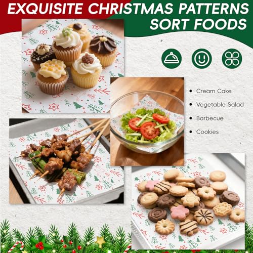 image for 100Pcs Christmas Wax Paper Sheets for Food, Ultra Grease Resistant Del