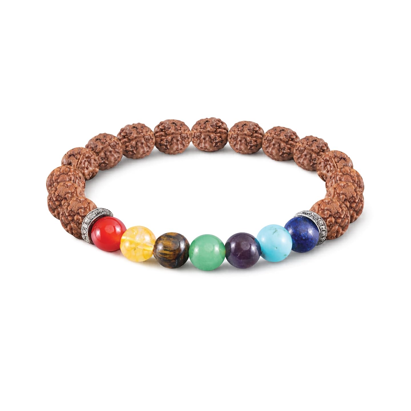 7 Chakra Rudraksha Bracelet | 8mm for Men & Women | Natural Rudraksha & Seven Chakra Crystal Beads | Spiritual Meditation Bracelet | Adjustable Beaded-image-39