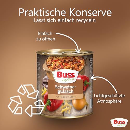 Buss Rustikale Gerichte - Gulasch vom Schwein,6x800g | Mit Nudeln und Paprika - Lang haltbare Fertiggerichte zum schnellen Aufwärmen in Mikrowelle & Top – Bild 5
