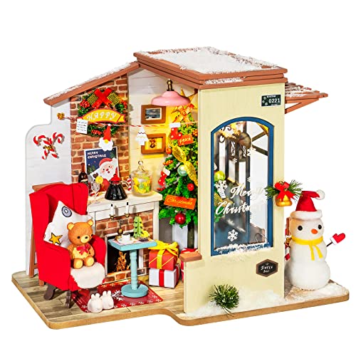 Rolife DIY Miniature Dollhouse Kit-Christmas Tiny Snow House Kit-Christmas Village House-Wooden Dollhouse Kit to Build for Adults