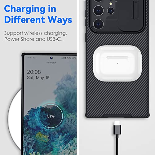 Image of CloudValley for Galaxy S22 Ultra Case with Slide Camera Cover, Slim Thin Shockproof Protective Phone Cases with Sliding Camera Lens Protection for Galaxy S22 Ultra 5G (2022) - Black