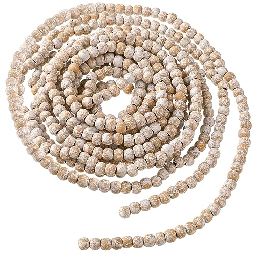 16 Feet Christmas Wood Bead Garland Wooden Bead Garland for Christmas Tree Holiday Decoration (Retro White)