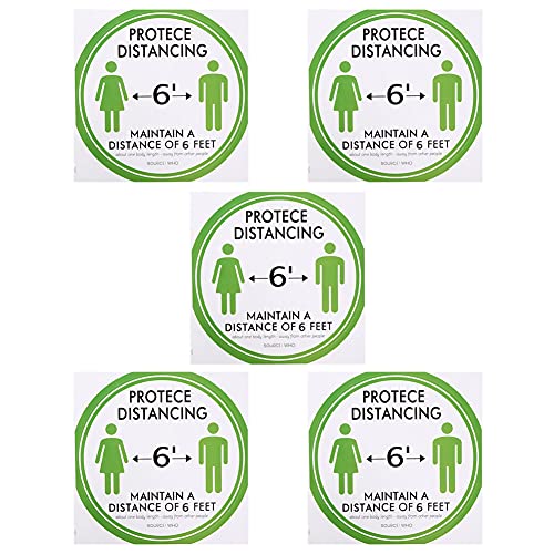 Distancing Floor Sticker, 5PCS Social Distancing Ground Sticker, Distance Marker Floor Signs Decal Easy to Clean Adhesive for School Market Public Area Business(Green)
