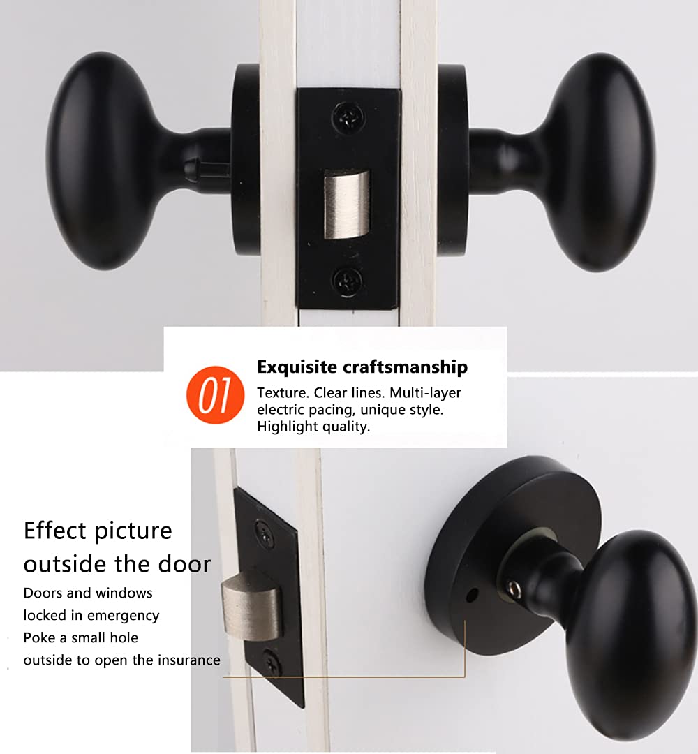 Pomo de puerta de paso negro mate - Manilla redonda sin llave for armario de pasillo con cerrojo y palanca(ModelE)
