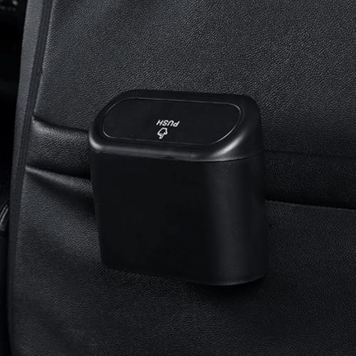 Image of Car Trash Bin with Push Lid and Detachable Hook - Clamshell Garbage Container for Car Door, Armrest Box, Seat Back Pocket or Desk (Pack of 1)