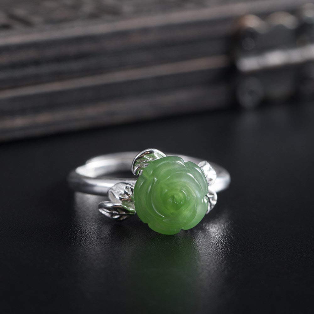 Vintage Estilo Chino S 925 Anillo De Plata Mujer Inlay Abierto Jasper Rose Regalo Creativo De Moda De Tendencia De Personalidad Temperamento Elegante