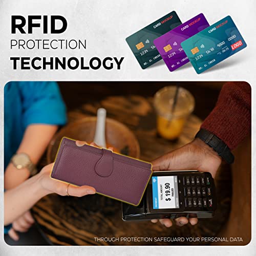 Image of Real Leather Women Wallet Leather with RFID Blocking -Trifold Card Holder Designer Ladies Clutch with ID Window Wallets