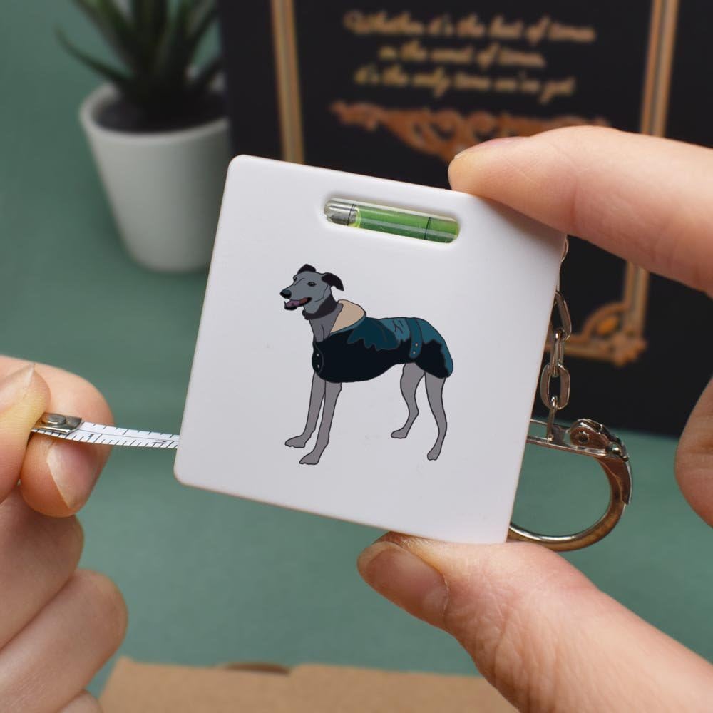 Azeeda 'Greyhound With coat ' Keyring Tape Measure/Spirit Level Tool (KM00030702)