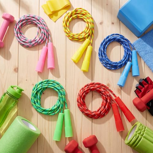 Image of Thenshop 24 Pcs /12 Set Gymnastic Party Favor Gymnastics Birthday Supplies, 12 Colorful Jump Rope 12 Gift Card Bulk Gift Nylon Stripe Ropes Adjustable Size Exercise Fitness Activity Sports Party Favor