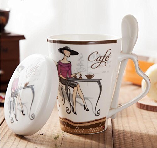 Mecai Ceramic Coffee Mugs For Women With Spoon And Lid 12 Oz Tea Cups,Novelty Gifts For Lady Boss Friends Female -Red #TOP4