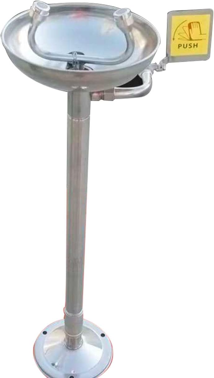Stainless Steel Stand Eye Washing Spray Head Face Flush Shower with 304 Stainless Steel Widened Deepened Basin for Industrial Commercial Lab Use