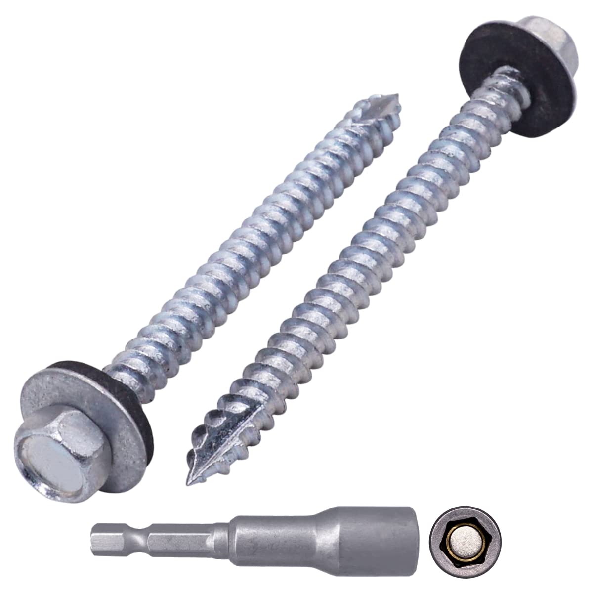SKIR'CO Tornillos para techos chapados en zinc, 6,5 x 75 mm, tornillos autorroscantes con arandelas EPDM, cabeza hexagonal