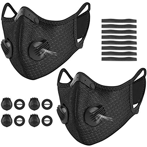 kungfuren 2 Sets Sports Facial Masks with Activated Carbon Filter, Cycling Mask with 4 Breathing Valve and 8 Soft Foam Padding for Women Man Running