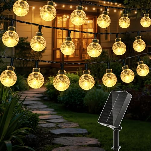 Ollny Solar Lights Outdoor Garden, 7m 50LEDs Fairy Lights Solar Powered Waterproof, Warm White Crystal Ball 8 Modes Globe String Lights for Outside Indoor Gazebo Wedding Tree Party Decorations