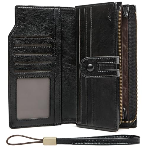 TFKGS Womens Wallet for women RFID wallet Blocking Large Capacity Leather ladies Clutch Wallet Credit Card Holder for women Organizer with keychain Wristlet wallets gifts Green