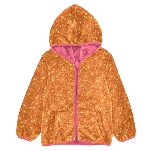 Orange Glitter Toddler Fleece Jacket Baby Girls Hooded Zipper Long Sleeve Thick Warm Outerwear 3-10 Years