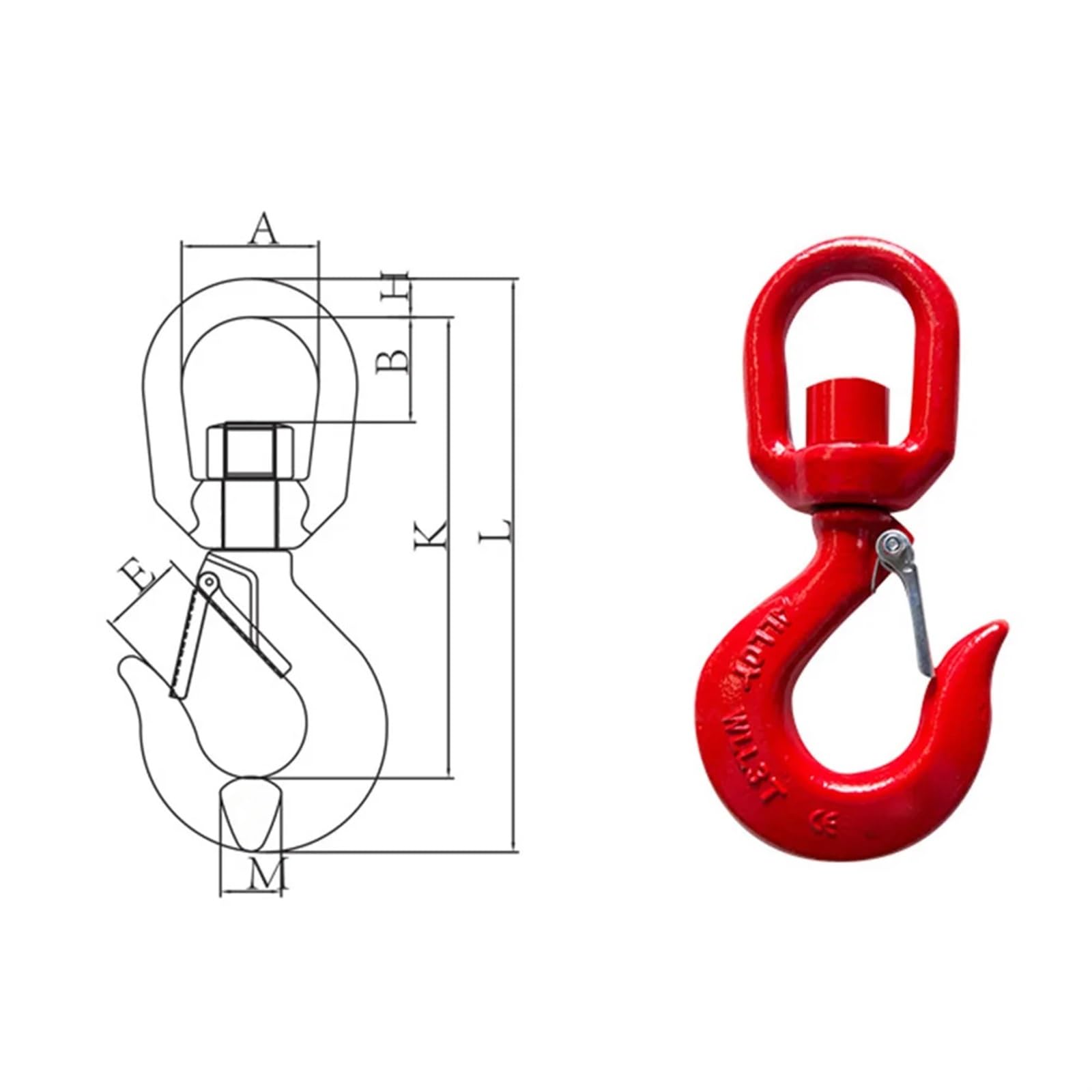 Gancho de elevación de seguridad, gancho de elevación giratorio for grúa de 1 a 7 toneladas con pestillo, accesorios de hardware industrial, grillete colgante, aparejo de acero de aleación, gancho de