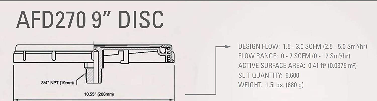 AFD270 - PTFE 9” Disc Diffuser - ¾ NPT Connection - Fine Bubble Disc Diffuser | Aerators for Ponds, Lakes and Aquarium or Water Treatment | SSI Aeration Original