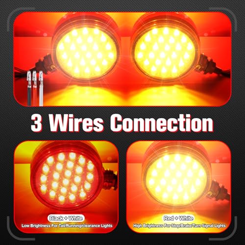 Image of 2PCS 48 LEDs Round Double Face Fender Turn Signal Lights (Red+Amber(Clear Lens))