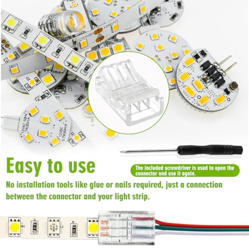 EPLZON 3 Pin 8 mm LED Strip Connector LED Light Connector Strip to Wire Quick Connector RGB Lights Adapter Clear Unwired Gapless Track Lighting Connector for 5050 LED RGB Strip Light(20pcs) - Image 4