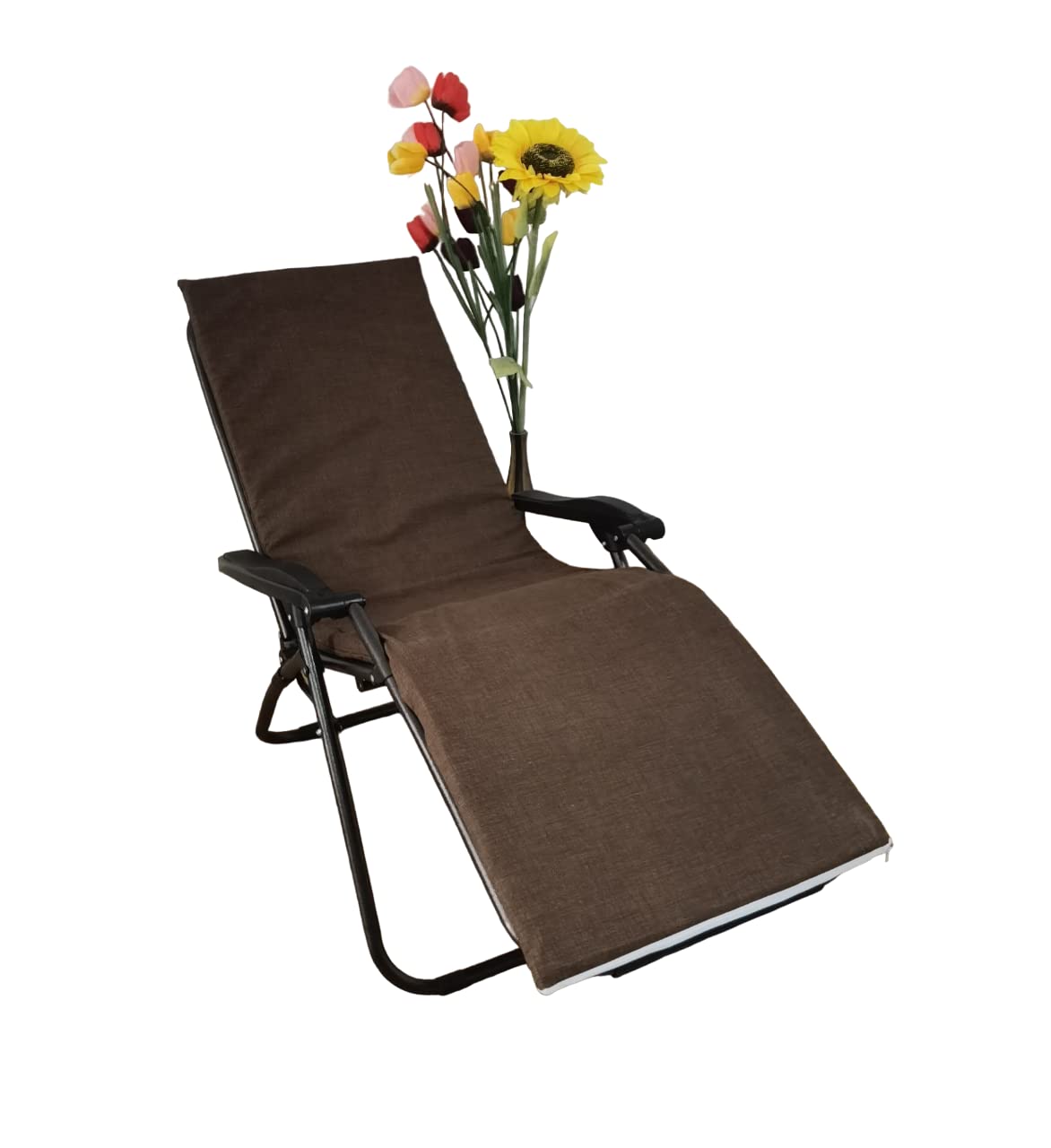 Cojín Tumbona 180x50x3cm Reclinable Colores lisos. Colchoneta Tumbona Exterior con Relleno de Espuma. Con tira de sujeción. Se puede doblar fácilmente para una mejor transportación. (Marrón)