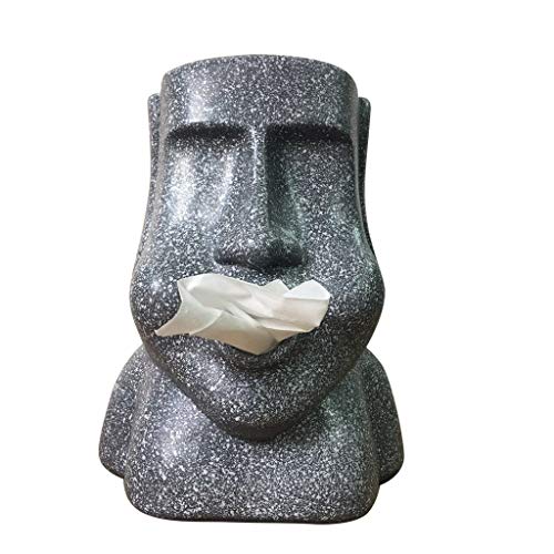 TIREOW NEW Easter Tissue Box Head Facial Tissue Box Holder Cover Dispenser Face Easter Island Retro (black)