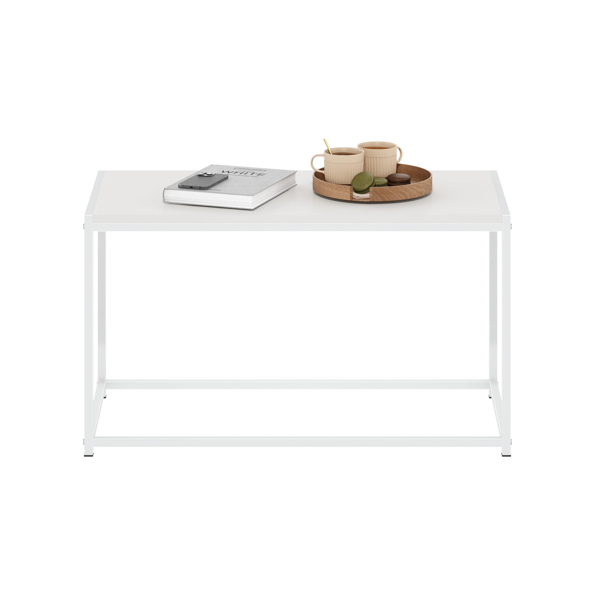 Furinno CAMNUS Tavolino da caffè moderno per soggiorno, Bianco pieno/Bianco