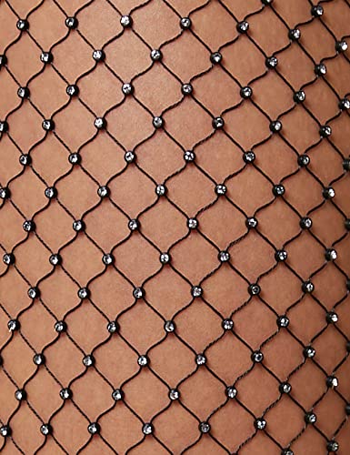 CYCLAMEN Women's Rhinestone Body Chains Sleeveless Crop Tank Tops Crystal See Through Mesh Diamond Fishnet Shirts Outfits, Black, One Size