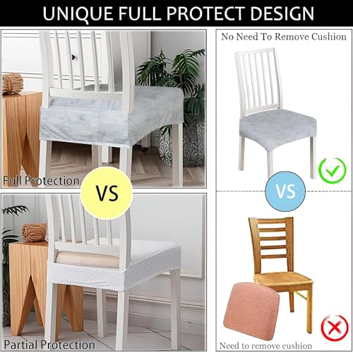 Image of Set of 4 Stretchable Dining Chair Covers, Universal Fit Washable Seat Slipcovers for Dining Room & Home Decor (Texture Orange)